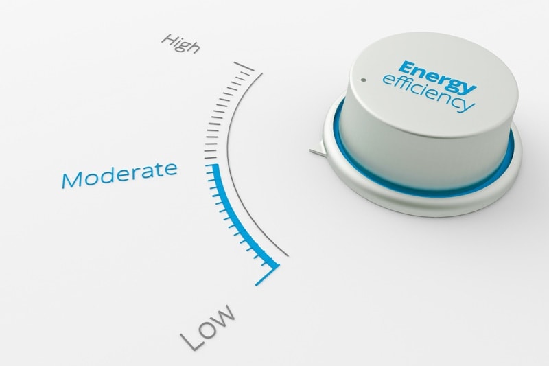 SEER––What Does It Mean? Circle knob with "Energy efficiency" written on it next to a scale of "high