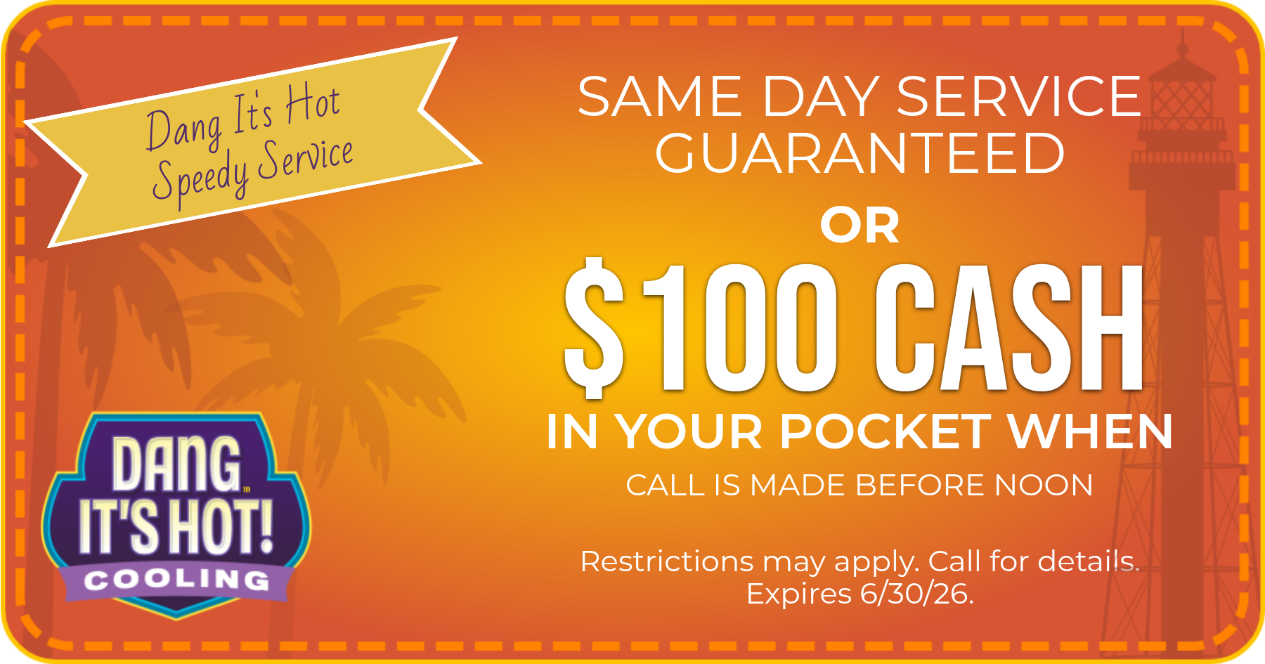 same day service guaranteed or $100 cash in your pocket